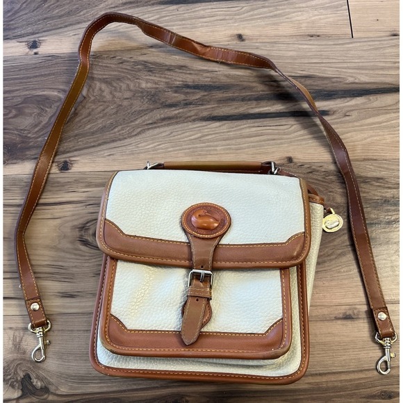 Dooney & Bourke Handbags - Dooney & Bourke Cream and Brown Leather Crossbody Bag